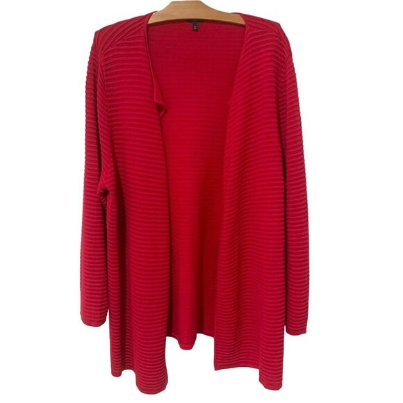 Talbots Plus Sz 3X Knitted Ribbed Cardigan Open Front Long Sleeve Hot Pink - Picture 1 of 7
